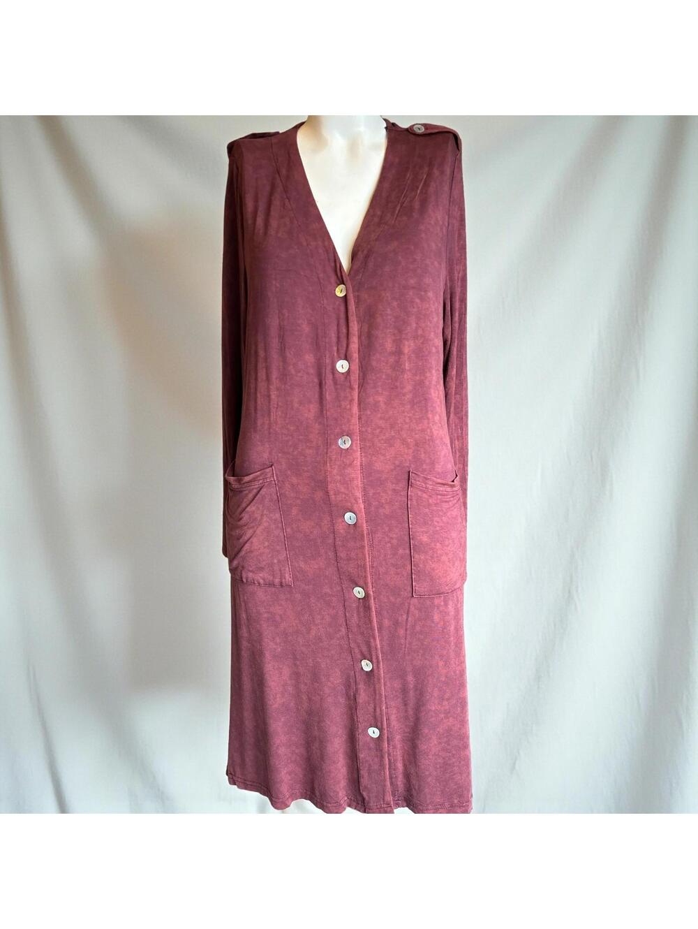 POL Burgundy Red Chunky Open Knit Duster Cardigan Sweater Womens L Pockets Boho - Picture 2 of 9
